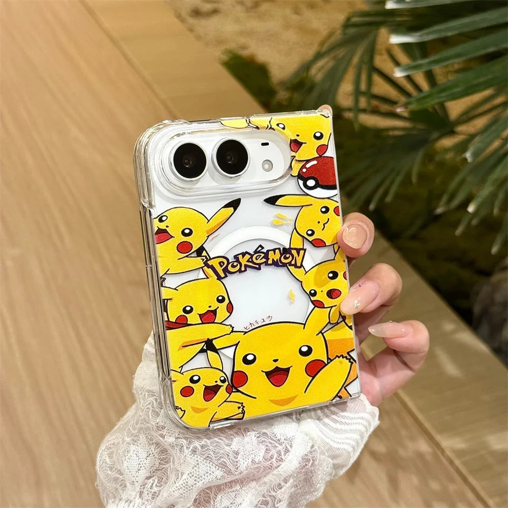 Kawaii Cartoon Chain Stand Phone Case for iPhone Duo – MagSafe Anti-Vibration Silicone Cover