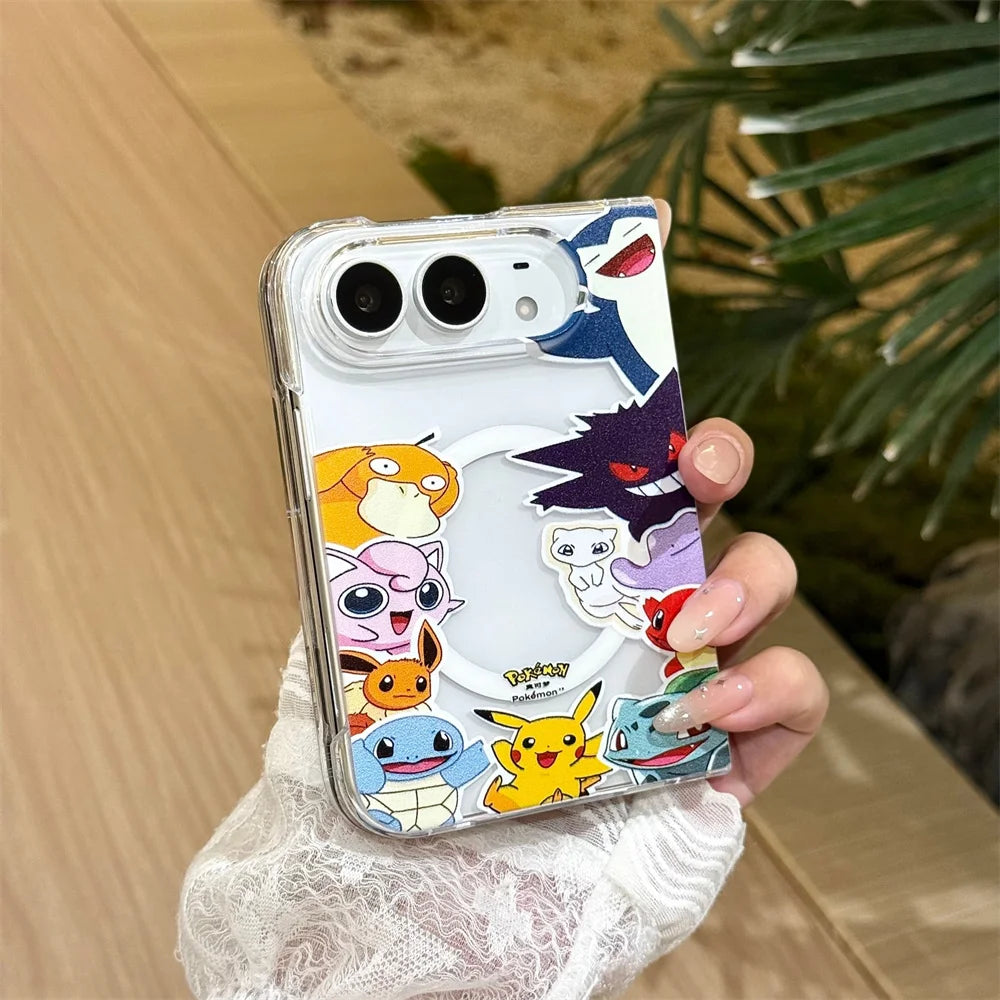 Kawaii Cartoon Chain Stand Phone Case for iPhone Duo – MagSafe Anti-Vibration Silicone Cover
