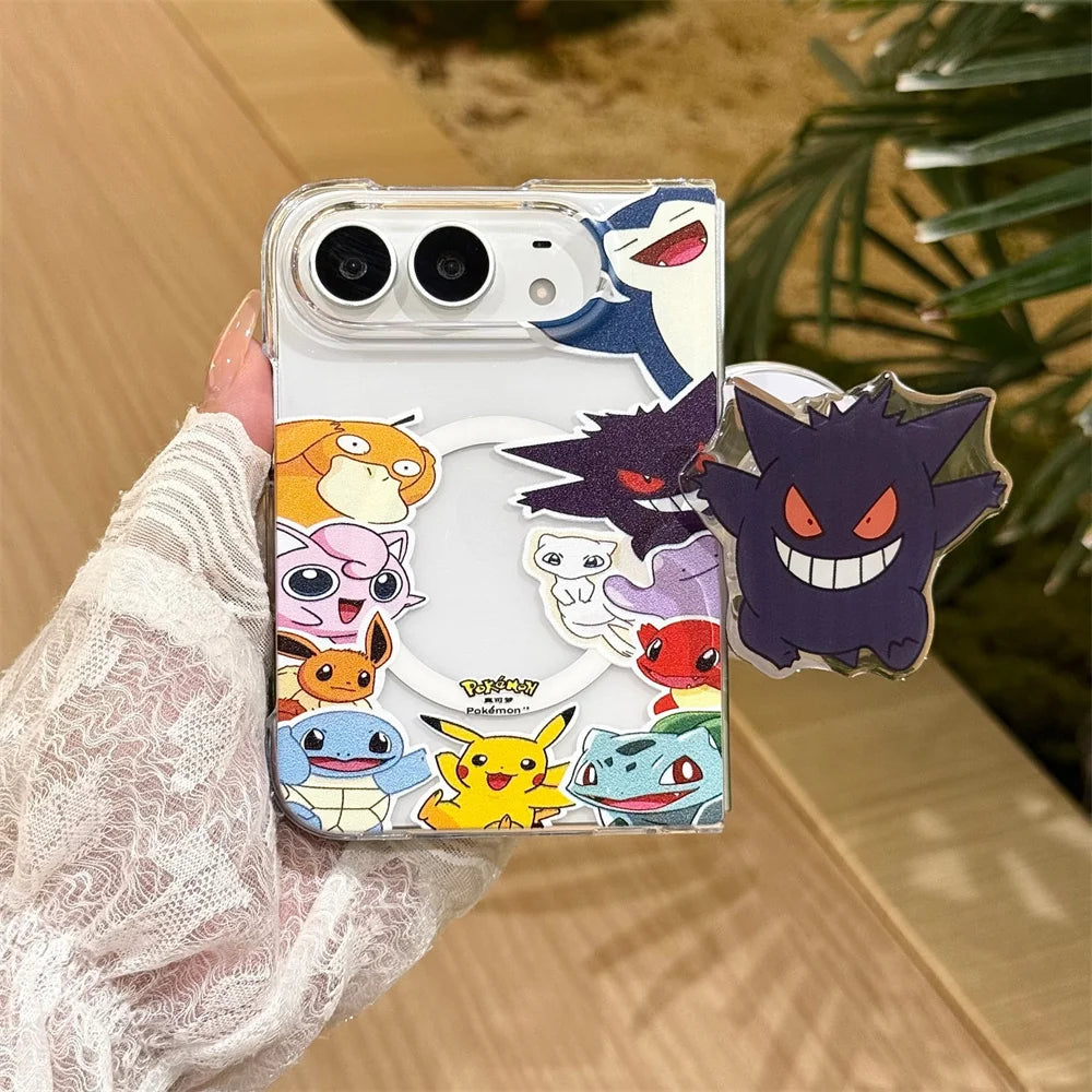 Kawaii Cartoon Chain Stand Phone Case for iPhone Duo – MagSafe Anti-Vibration Silicone Cover