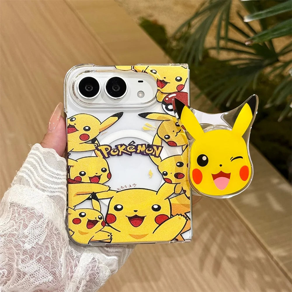 Kawaii Cartoon Chain Stand Phone Case for iPhone Duo – MagSafe Anti-Vibration Silicone Cover