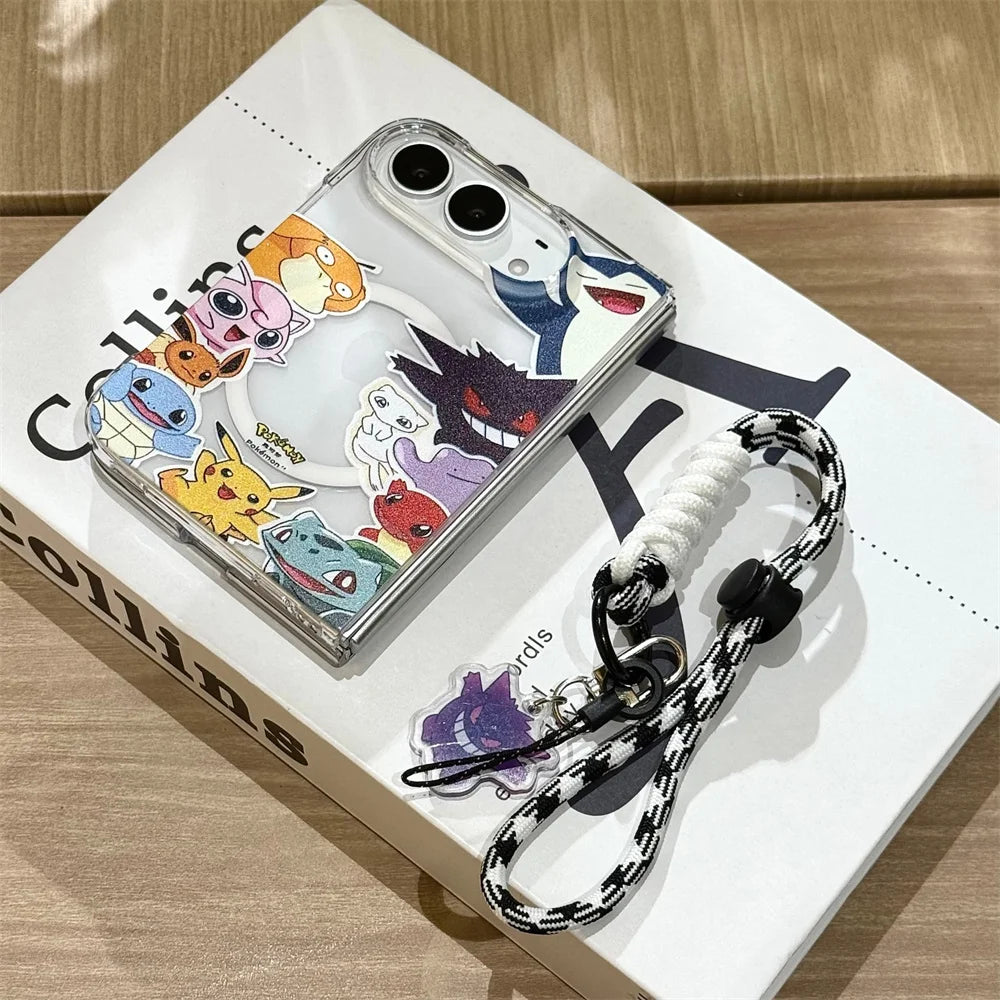 Kawaii Cartoon Chain Stand Phone Case for iPhone Duo – MagSafe Anti-Vibration Silicone Cover