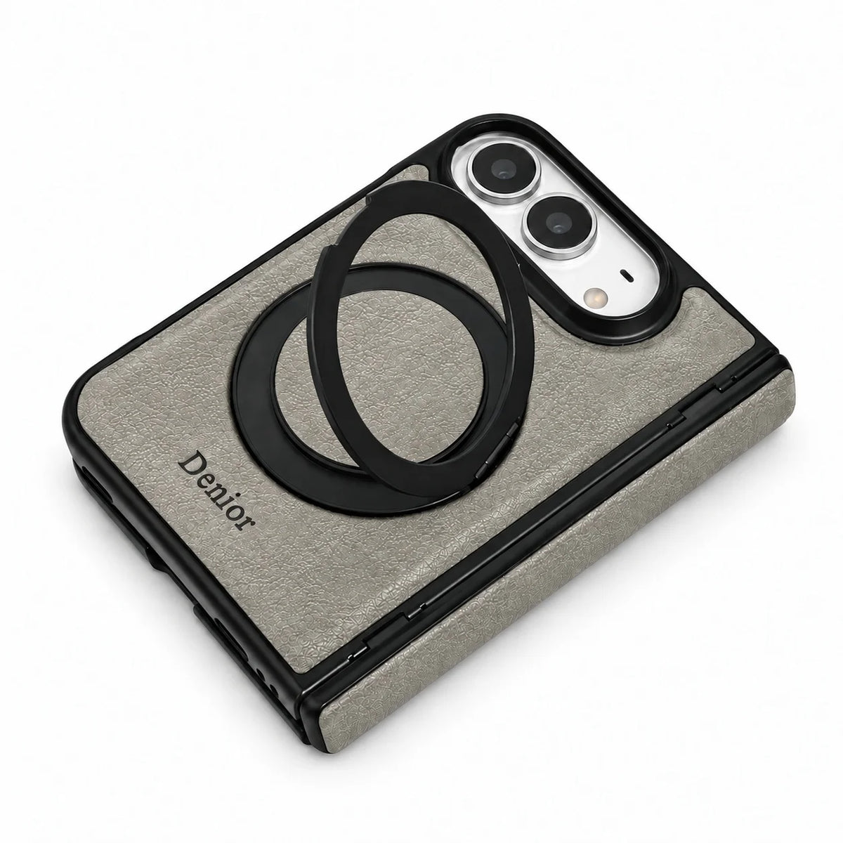 Plain Leather 360° Rotating Bracket Case for iPhone Duo – Ring Stand PC Protective Cover