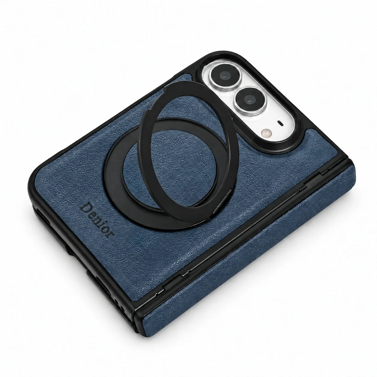 Plain Leather 360° Rotating Bracket Case for iPhone Duo – Ring Stand PC Protective Cover