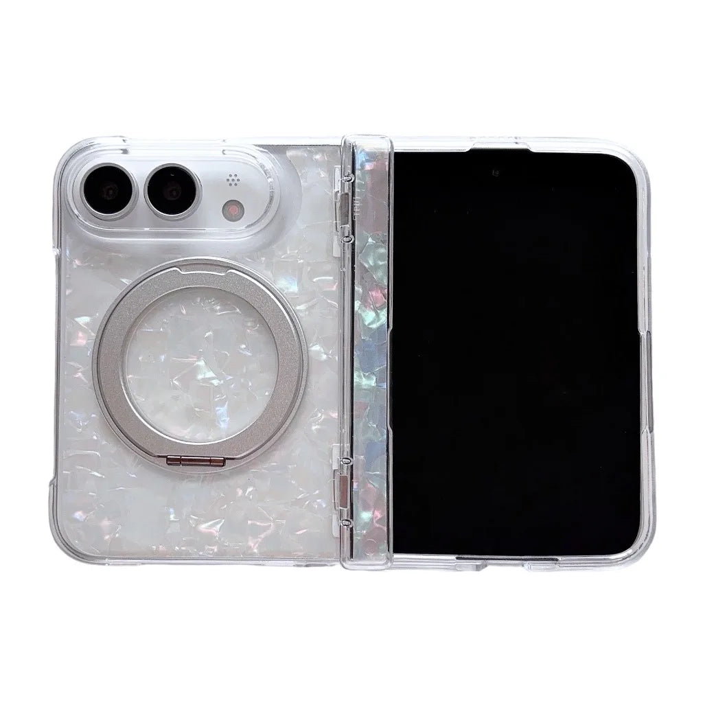 360° Rotating Kickstand Shell Pattern Case for iPhone Duo – MagSafe Hinge Protection Cover