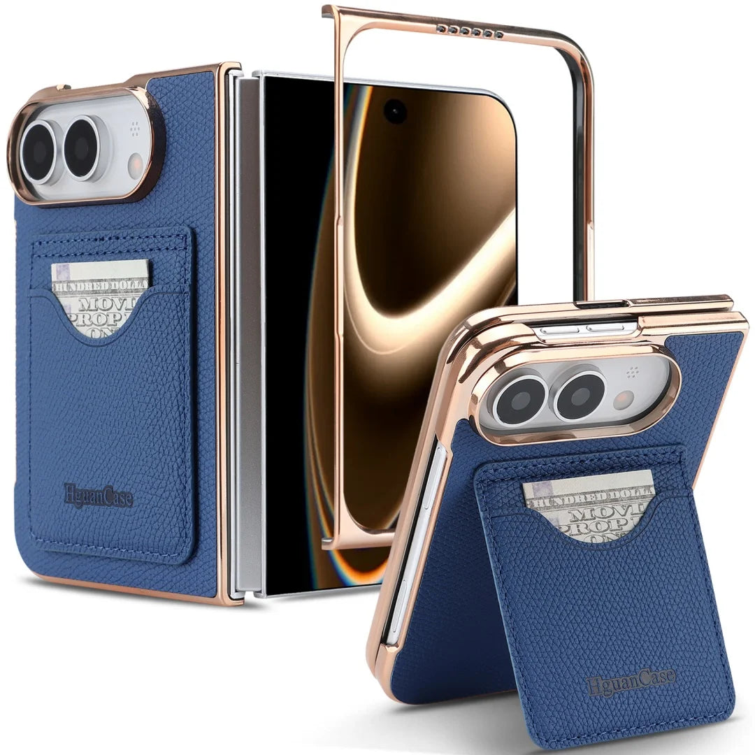 Matte Leather Card Wallet Case for iPhone Duo – Electroplated Frame with Foldable Kickstand