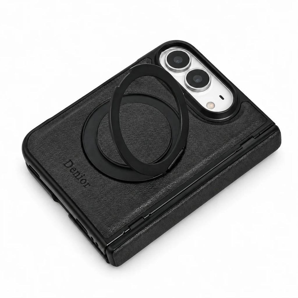 Plain Leather 360° Rotating Bracket Case for iPhone Duo – Ring Stand PC Protective Cover