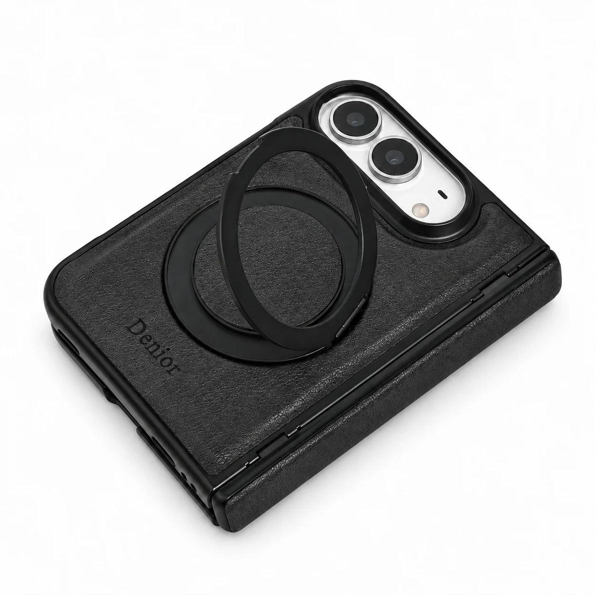 Plain Leather 360° Rotating Bracket Case for iPhone Duo – Ring Stand PC Protective Cover