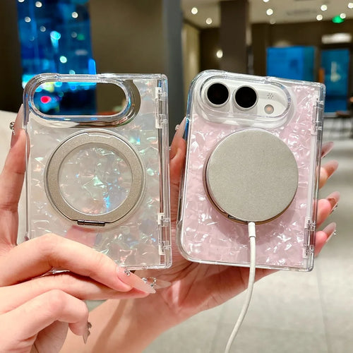 360° Rotating Kickstand Shell Pattern Case for iPhone Duo – MagSafe Hinge Protection Cover