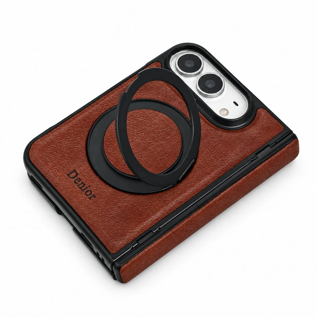 Plain Leather 360° Rotating Bracket Case for iPhone Duo – Ring Stand PC Protective Cover