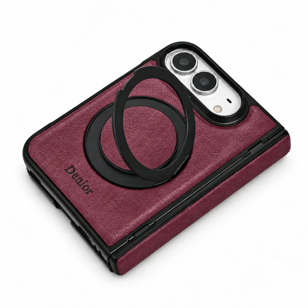 Plain Leather 360° Rotating Bracket Case for iPhone Duo – Ring Stand PC Protective Cover