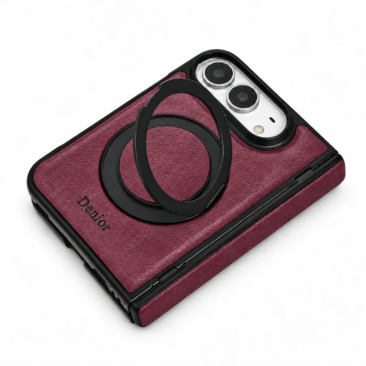 Plain Leather 360° Rotating Bracket Case for iPhone Duo – Ring Stand PC Protective Cover